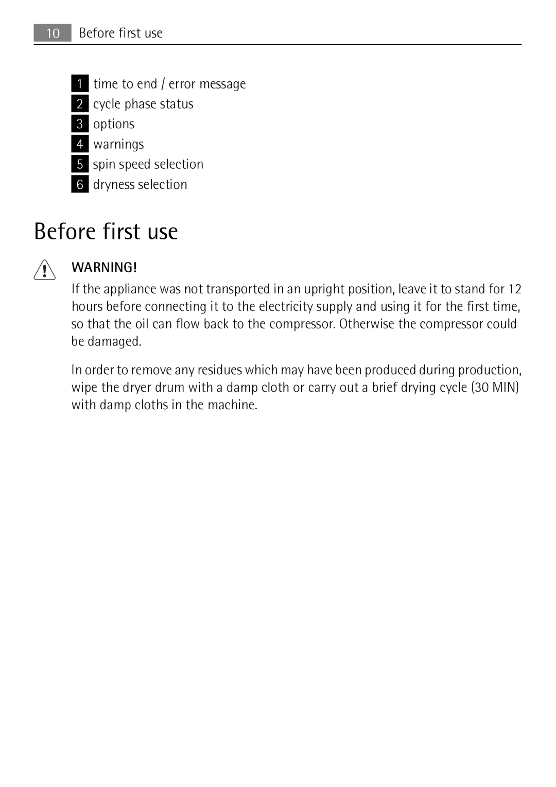 Electrolux 59840 user manual Before first use 