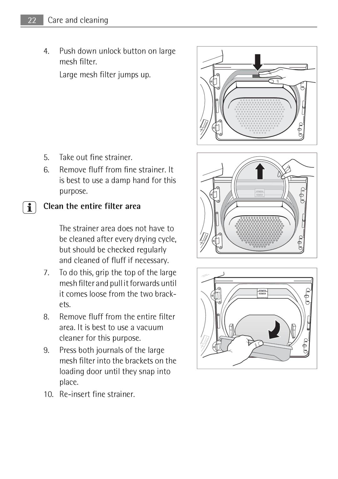 Electrolux 59840 user manual Clean the entire filter area 