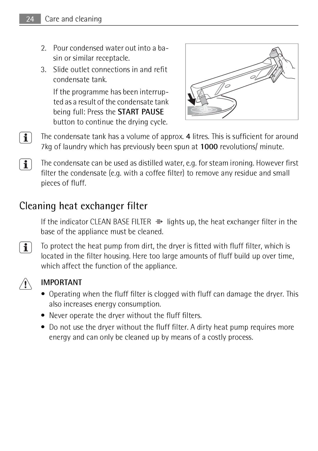 Electrolux 59840 user manual Cleaning heat exchanger filter 