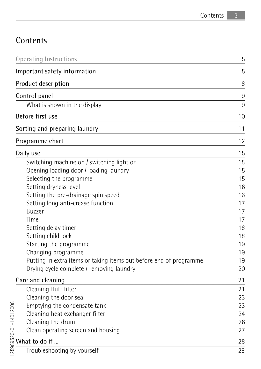 Electrolux 59840 user manual Contents 