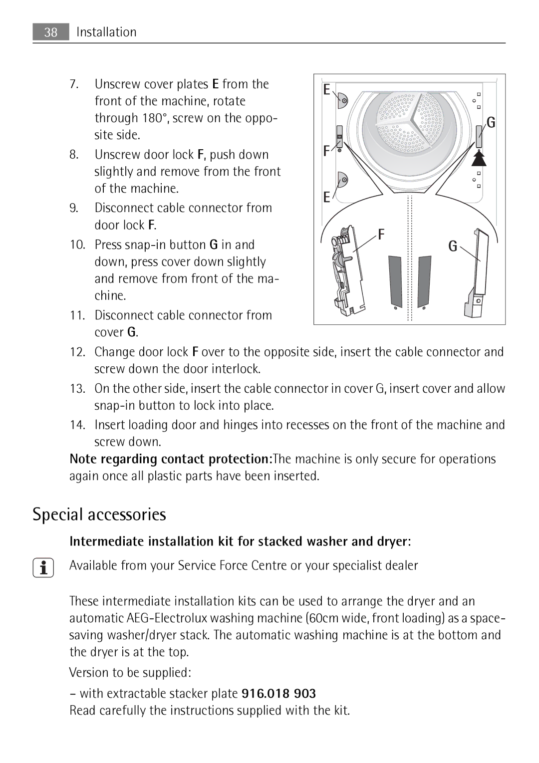 Electrolux 59840 user manual Special accessories, Intermediate installation kit for stacked washer and dryer 