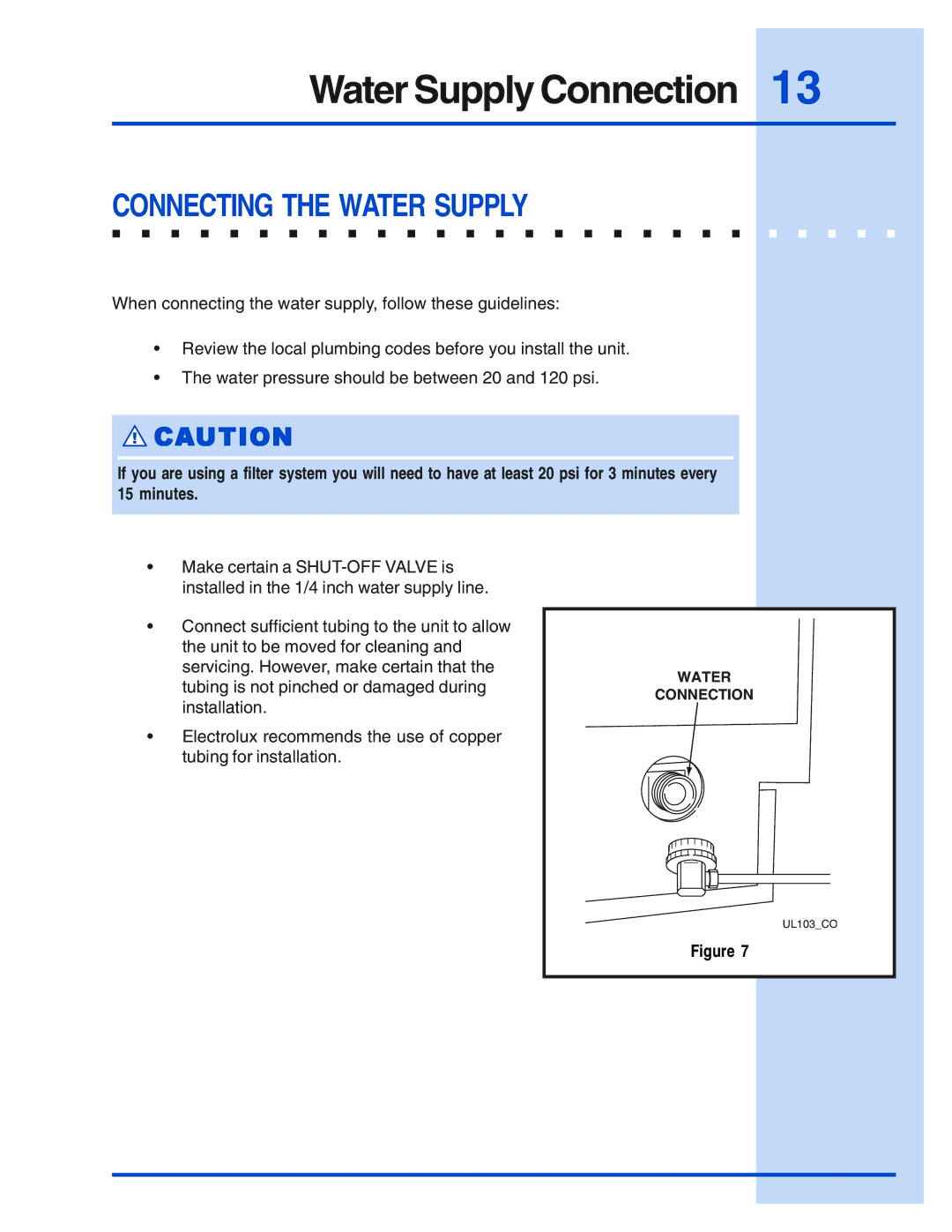 Electrolux 5995421640 manual Water Supply Connection, Connecting the Water Supply 