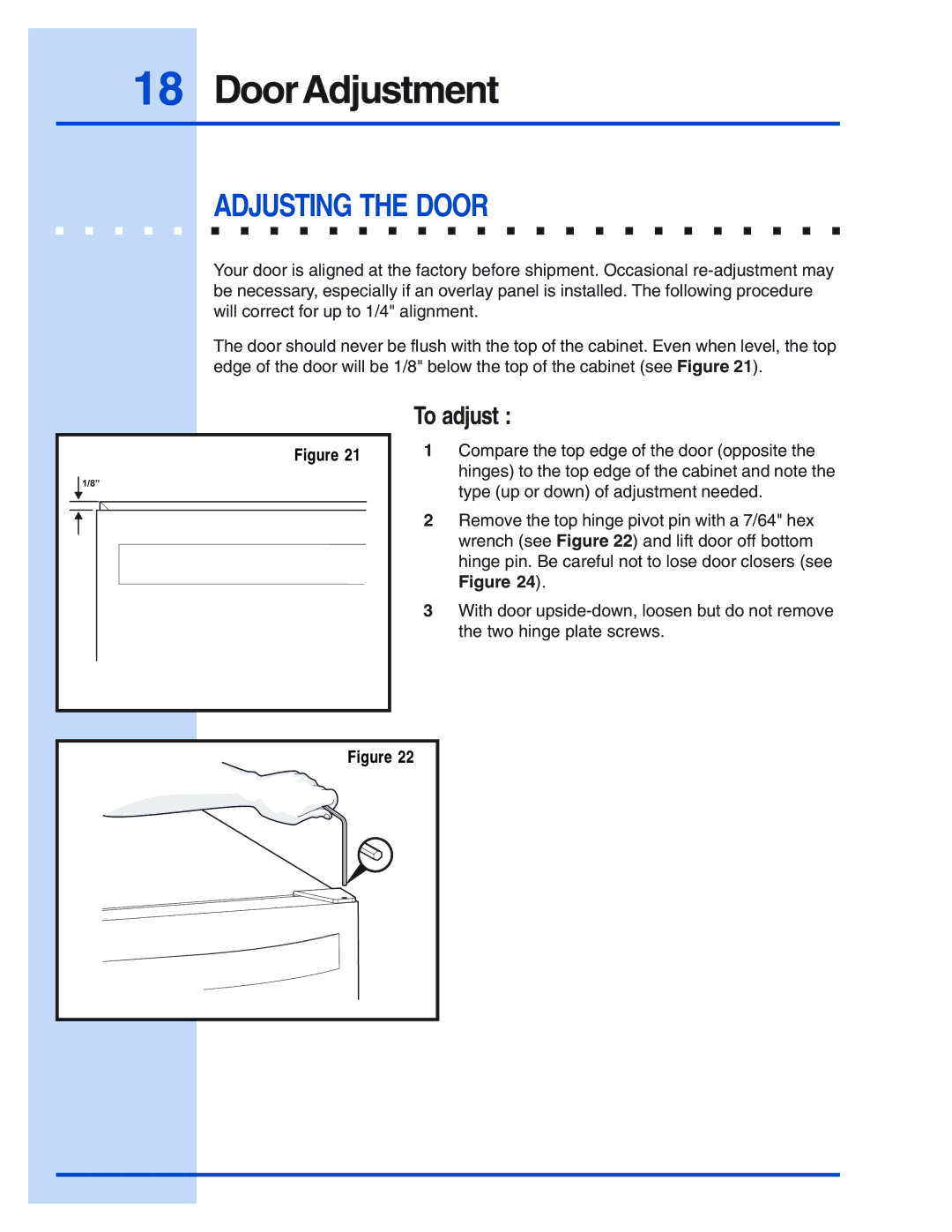 Electrolux 5995421640 manual DoorAdjustment, Adjusting the Door, To adjust 