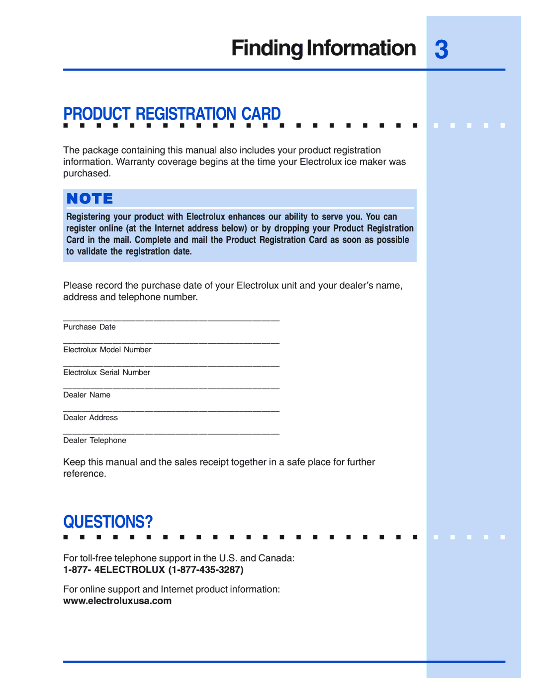 Electrolux 5995421640 manual Product Registration Card, Questions? 