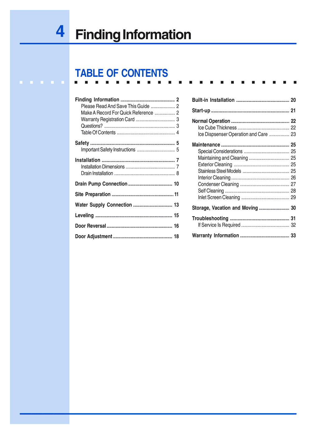 Electrolux 5995421640 manual Table of Contents 