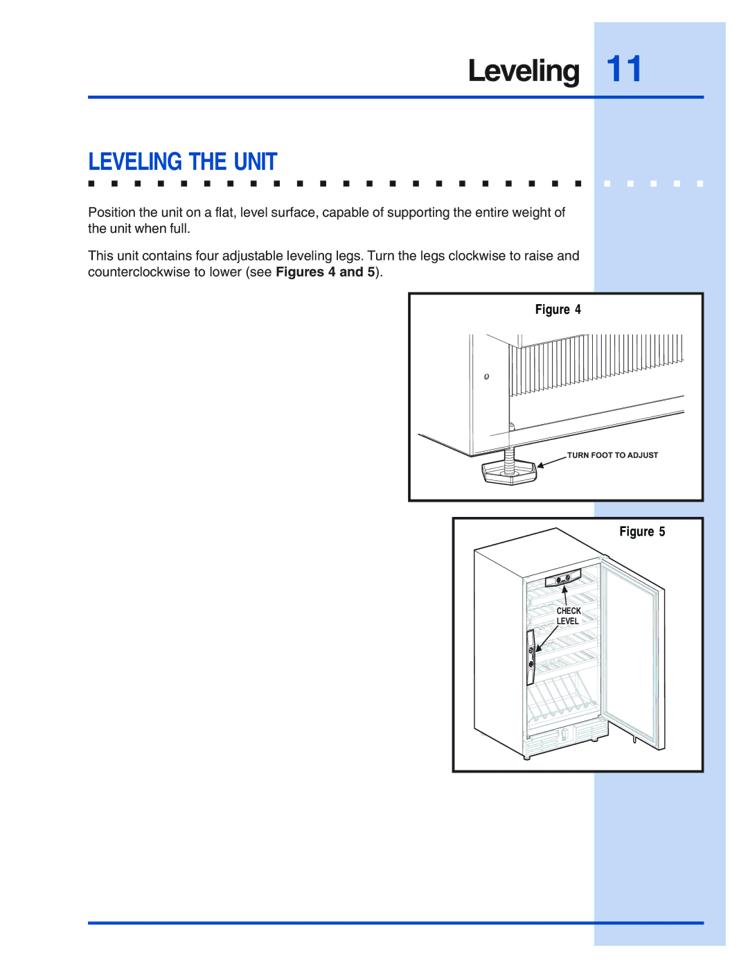 Electrolux 5995421657 manual Leveling the Unit 