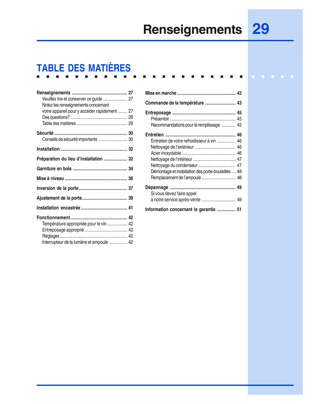 Electrolux 5995421657 manual Table DES Matières 