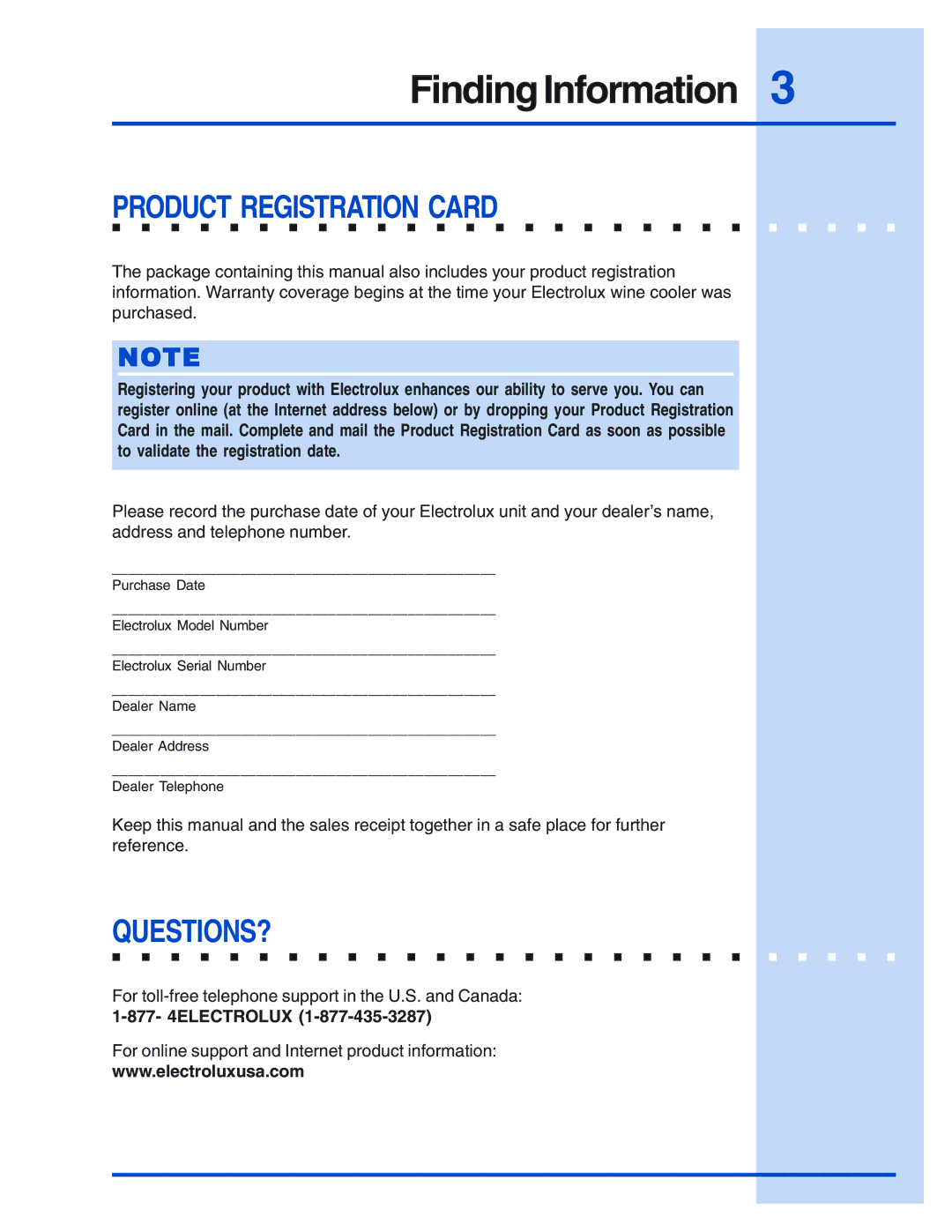 Electrolux 5995421657 manual Product Registration Card, Questions? 