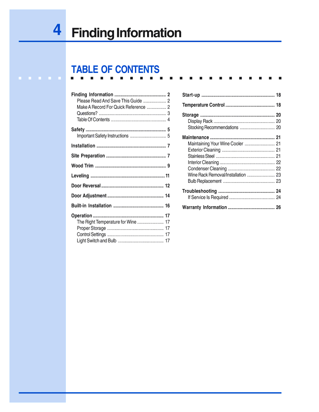 Electrolux 5995421657 manual Table of Contents 