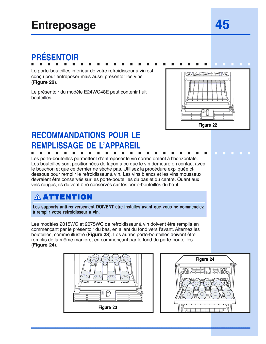 Electrolux 5995421657 manual Entreposage45, Présentoir 