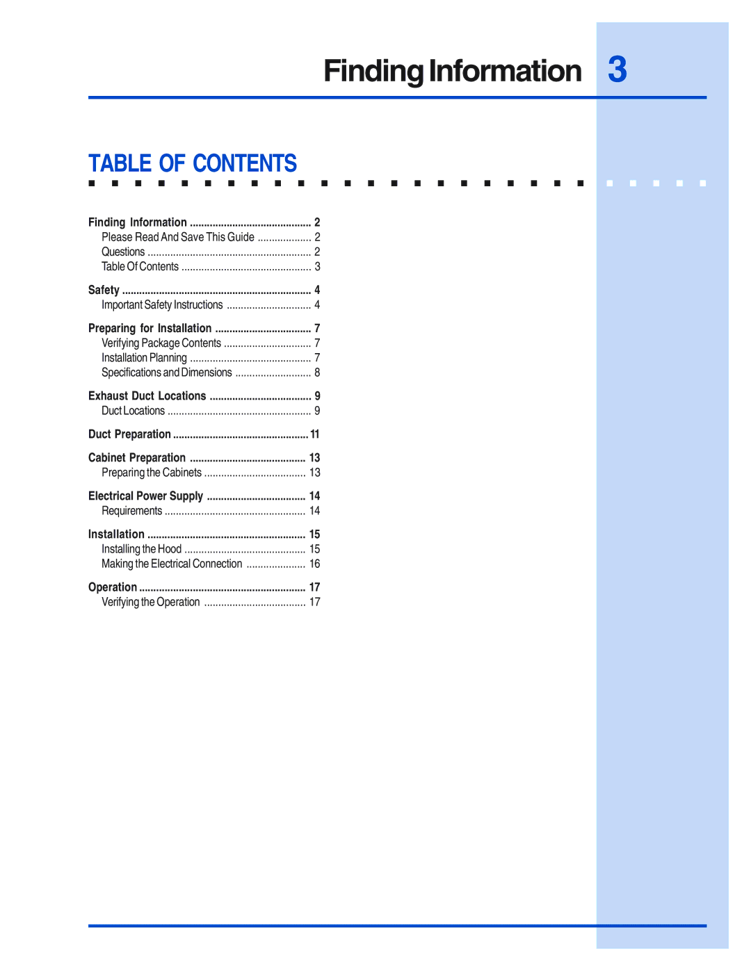 Electrolux 5995438602 installation instructions Table of Contents 