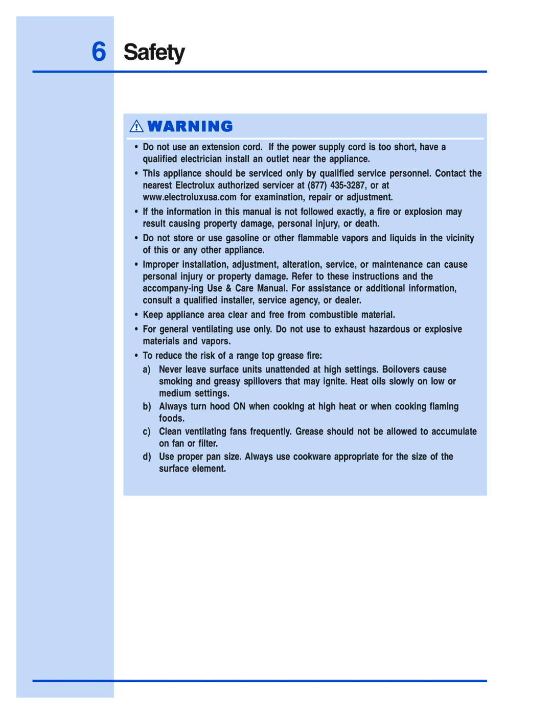 Electrolux 5995438602 installation instructions Safety 