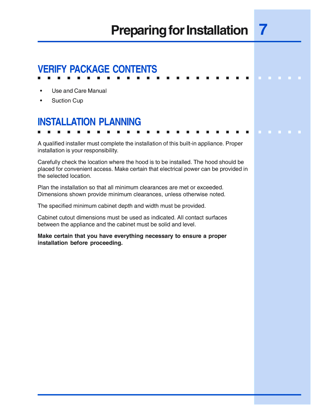 Electrolux 5995438602 installation instructions Preparing for Installation, Verify Package Contents, Installation Planning 