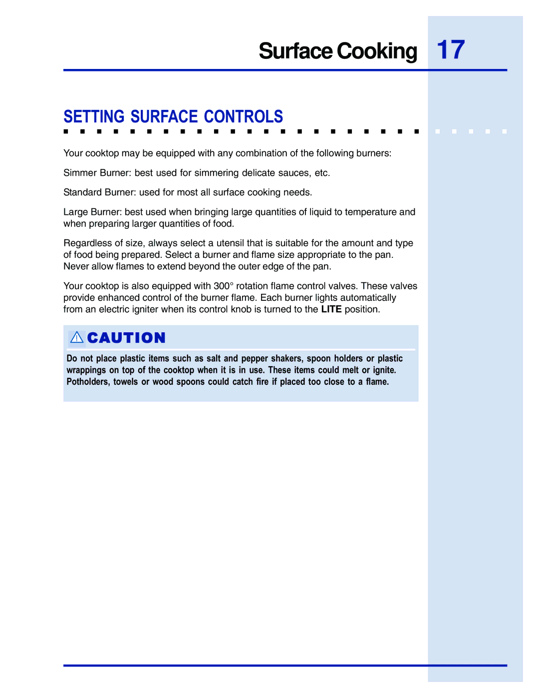 Electrolux 5995447090E36GC76EPS manual Setting Surface Controls 