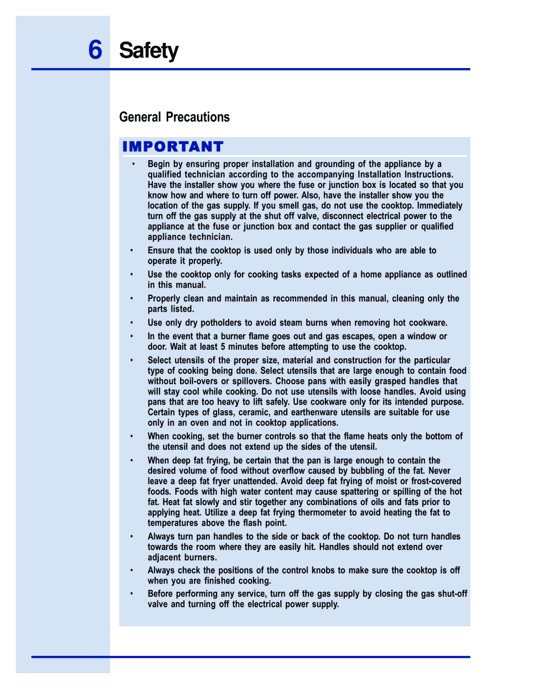 Electrolux 5995447090E36GC76EPS manual General Precautions 