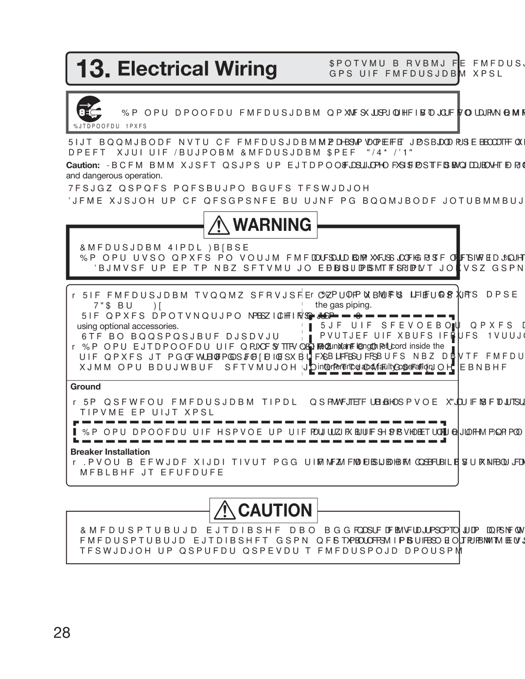 Electrolux 5995615357 installation manual Electrical Wiring, Ground, Breaker Installation 