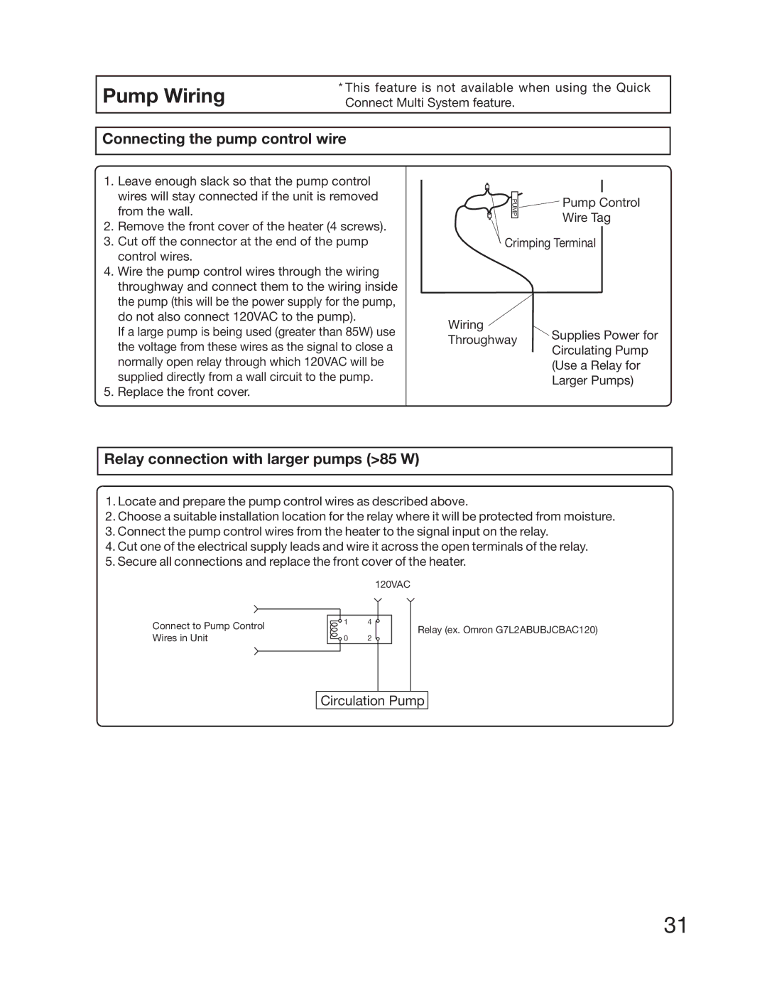 Electrolux 5995615357 Connecting the pump control wire, Relay connection with larger pumps 85 W, DpouspmXjsft 