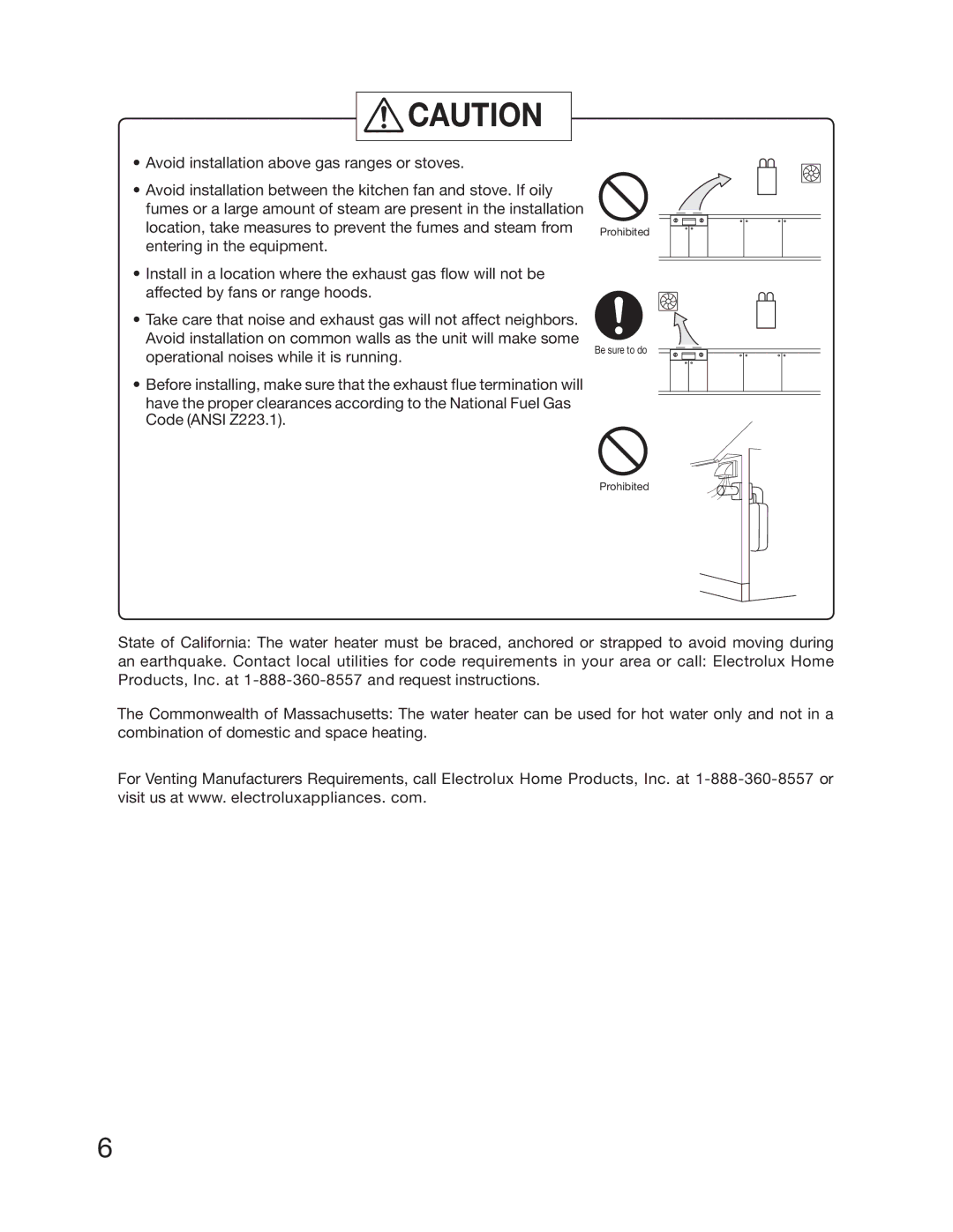 Electrolux 5995615357 installation manual WpjeJotubmmbujpoBcpwfHbtSbohftPsTupwft, Prohibited Be sure to do 