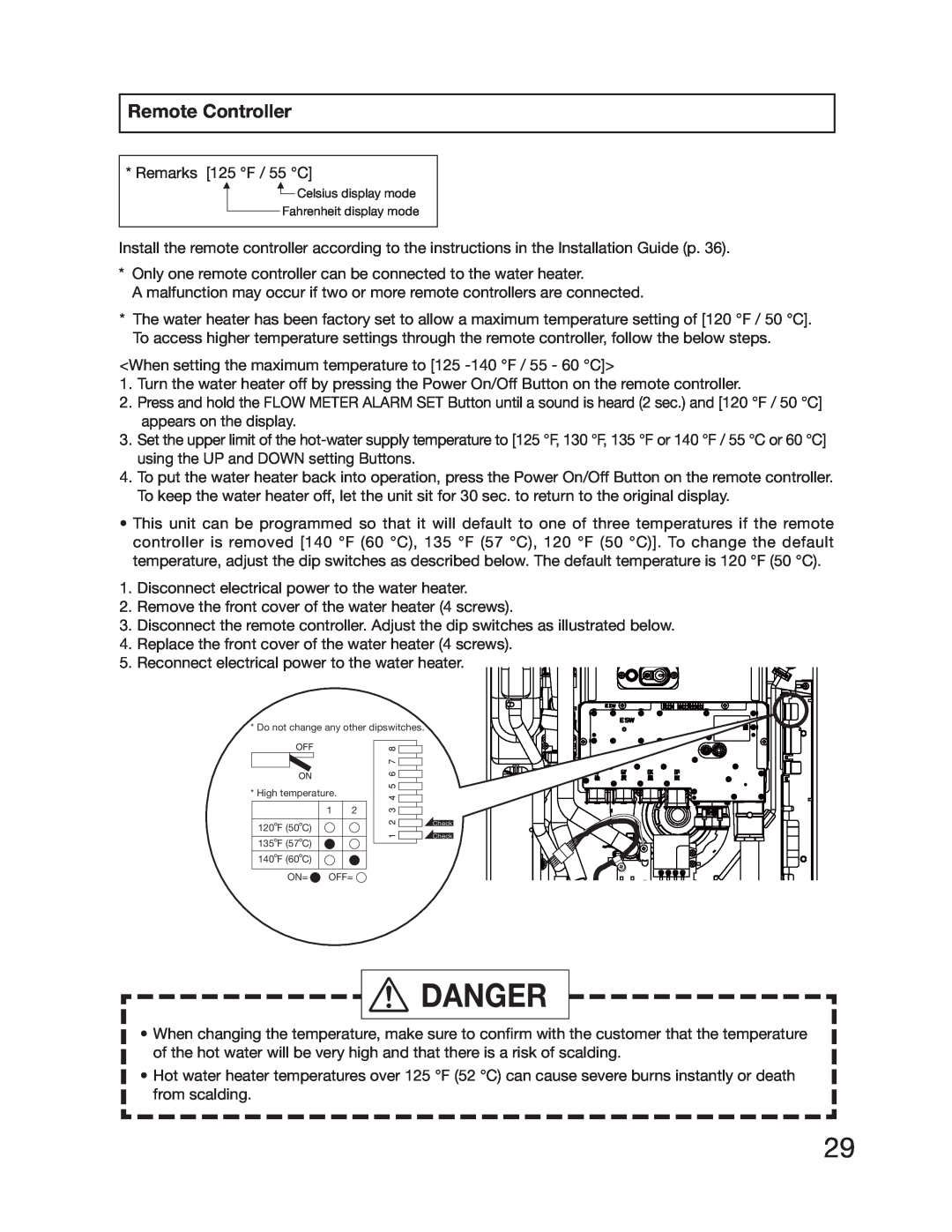 Electrolux 5995615357 installation manual Remote Controller, Danger 