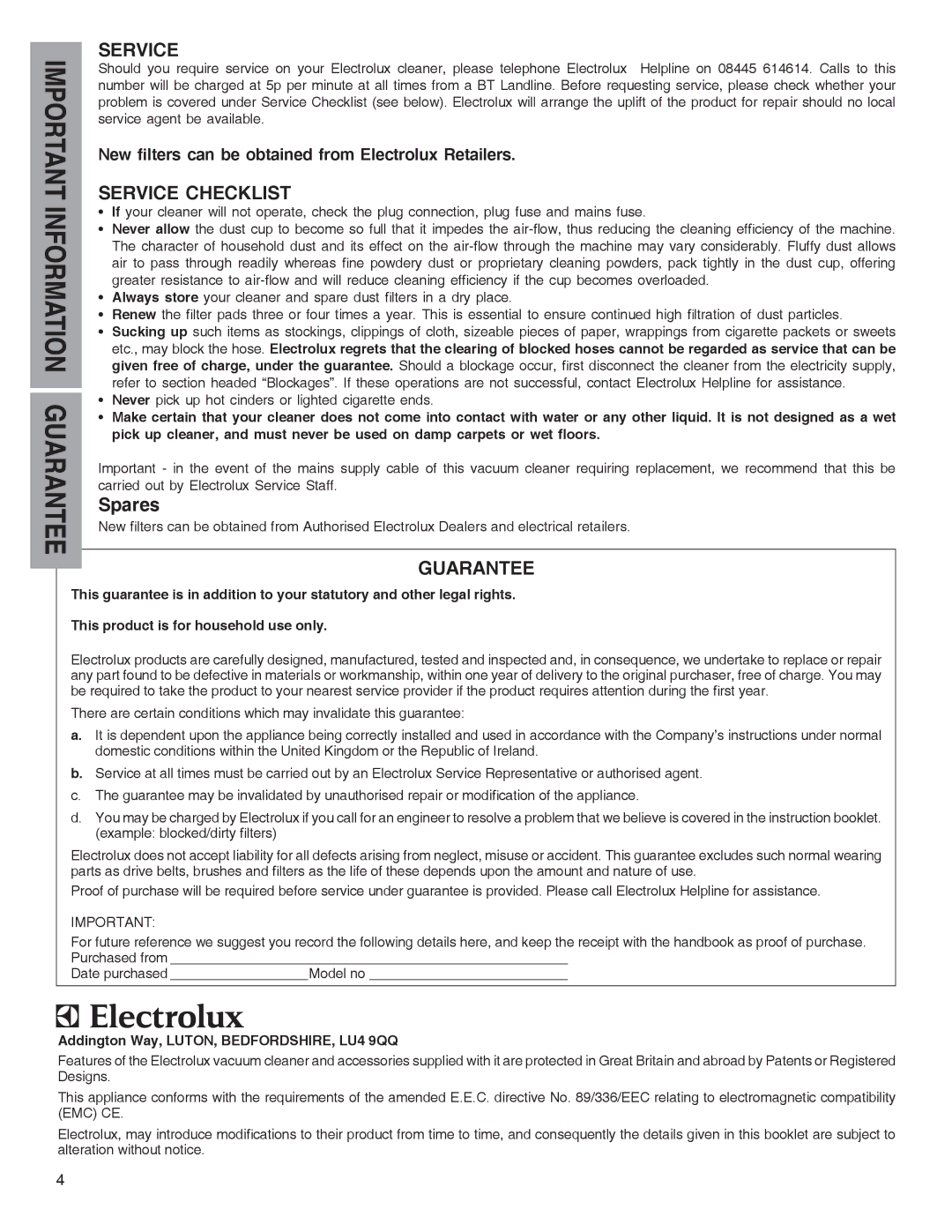 Electrolux 60 - 70 Series manual Service 