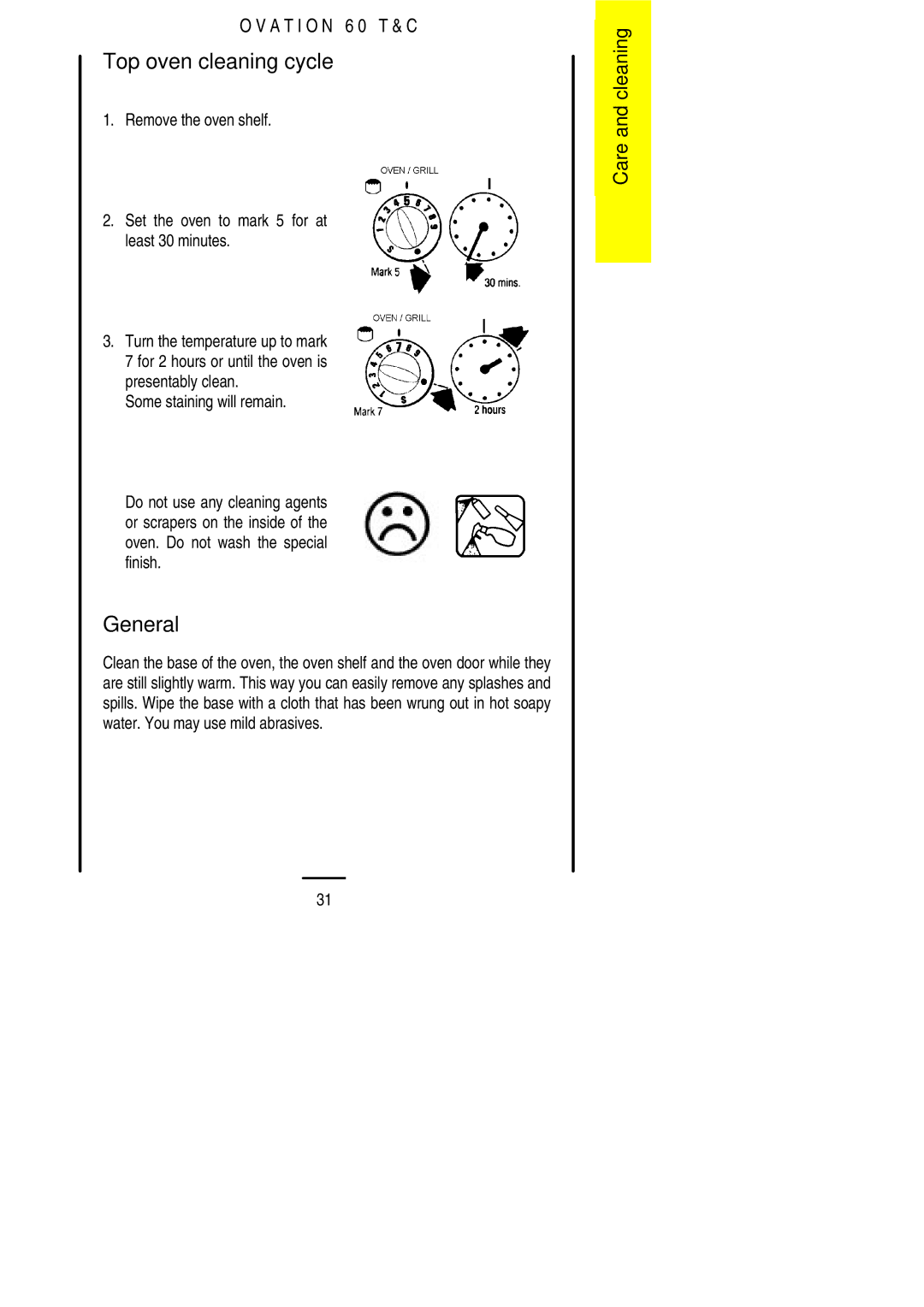 Electrolux 60 TC installation instructions Top oven cleaning cycle 