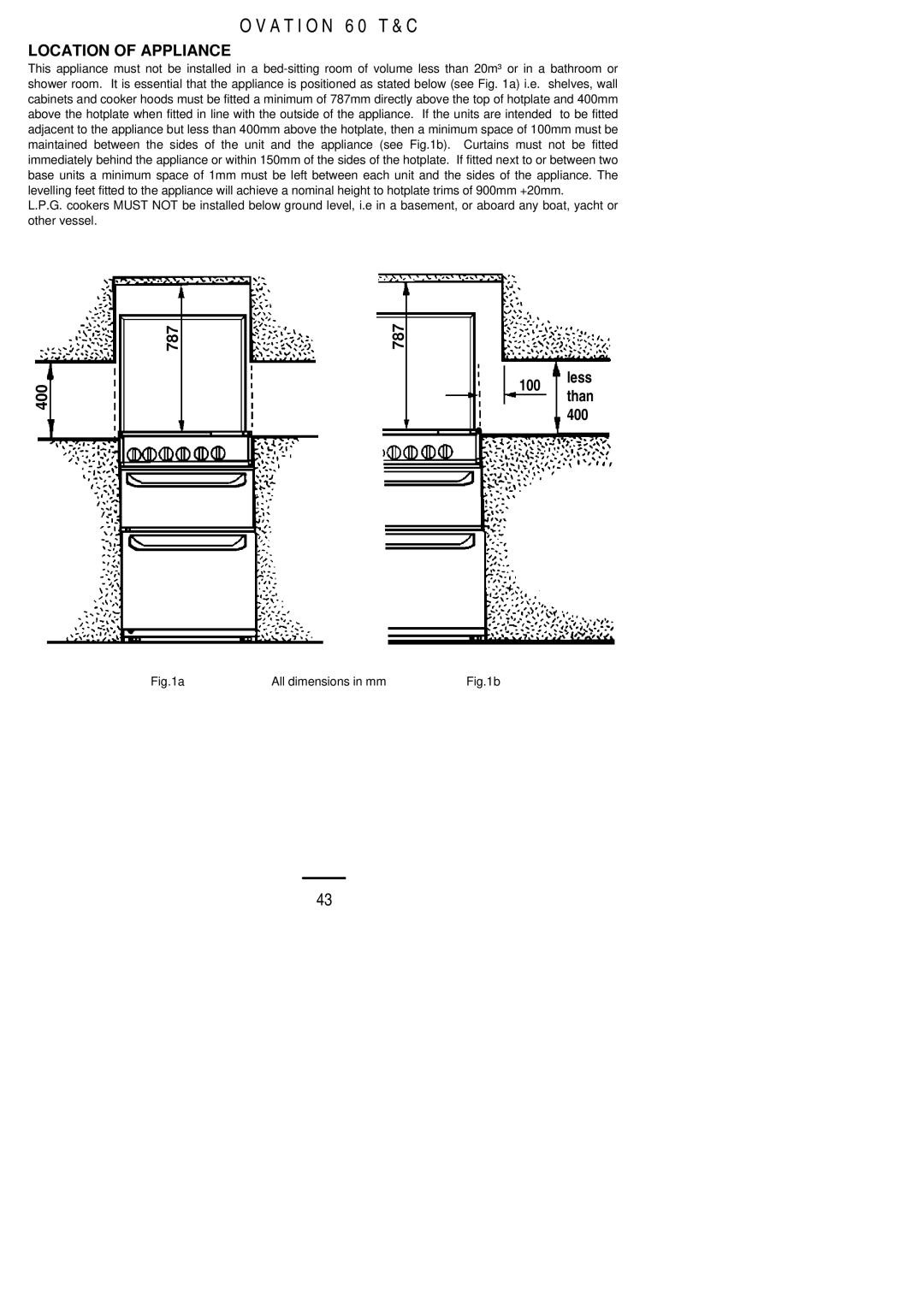 Electrolux 60 TC installation instructions Location of Appliance 