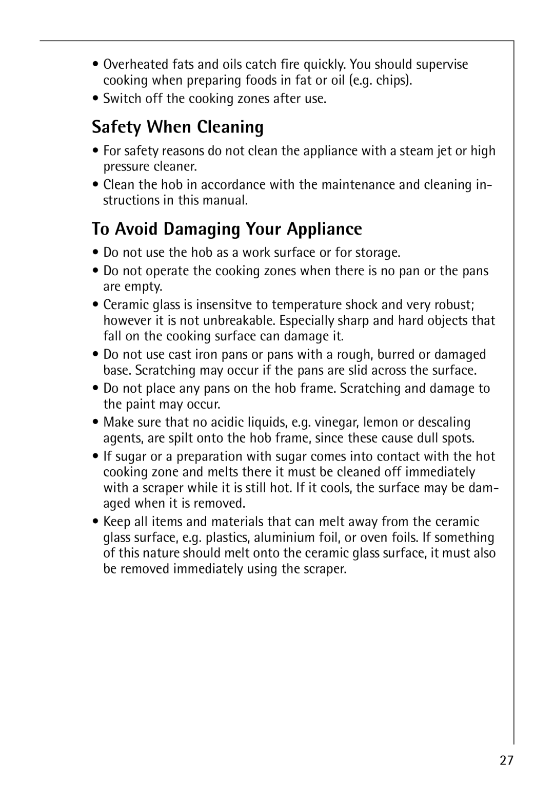 Electrolux 6000K manual Safety When Cleaning, To Avoid Damaging Your Appliance 