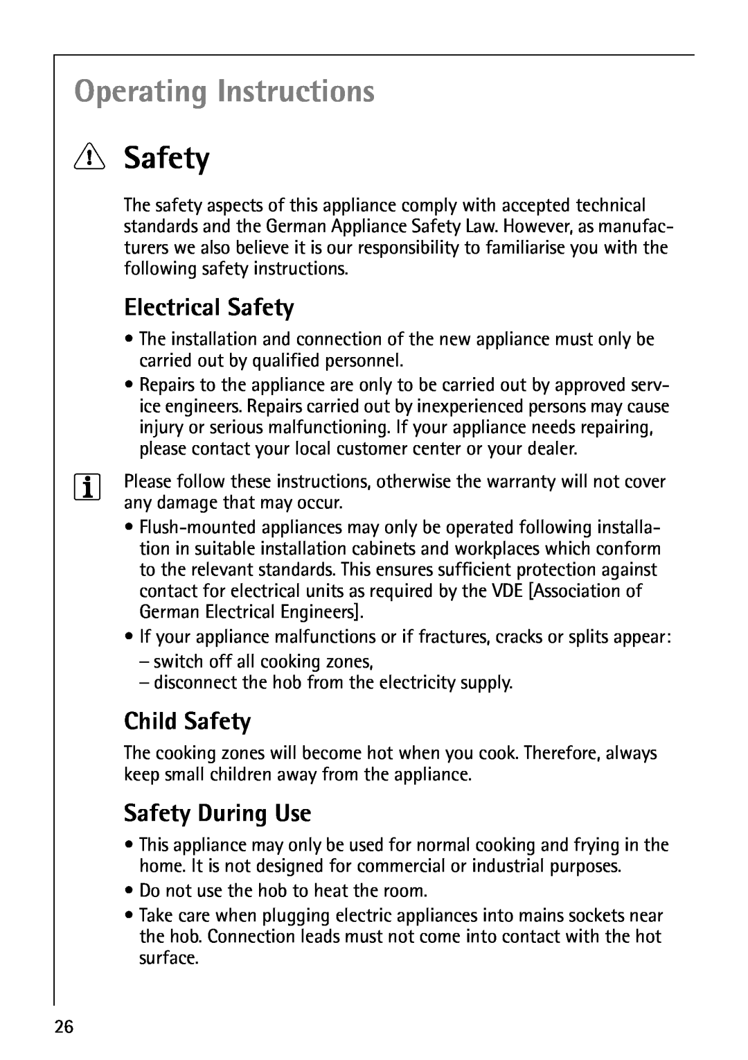 Electrolux 6000K manual Operating Instructions, Electrical Safety, Child Safety, Safety During Use 