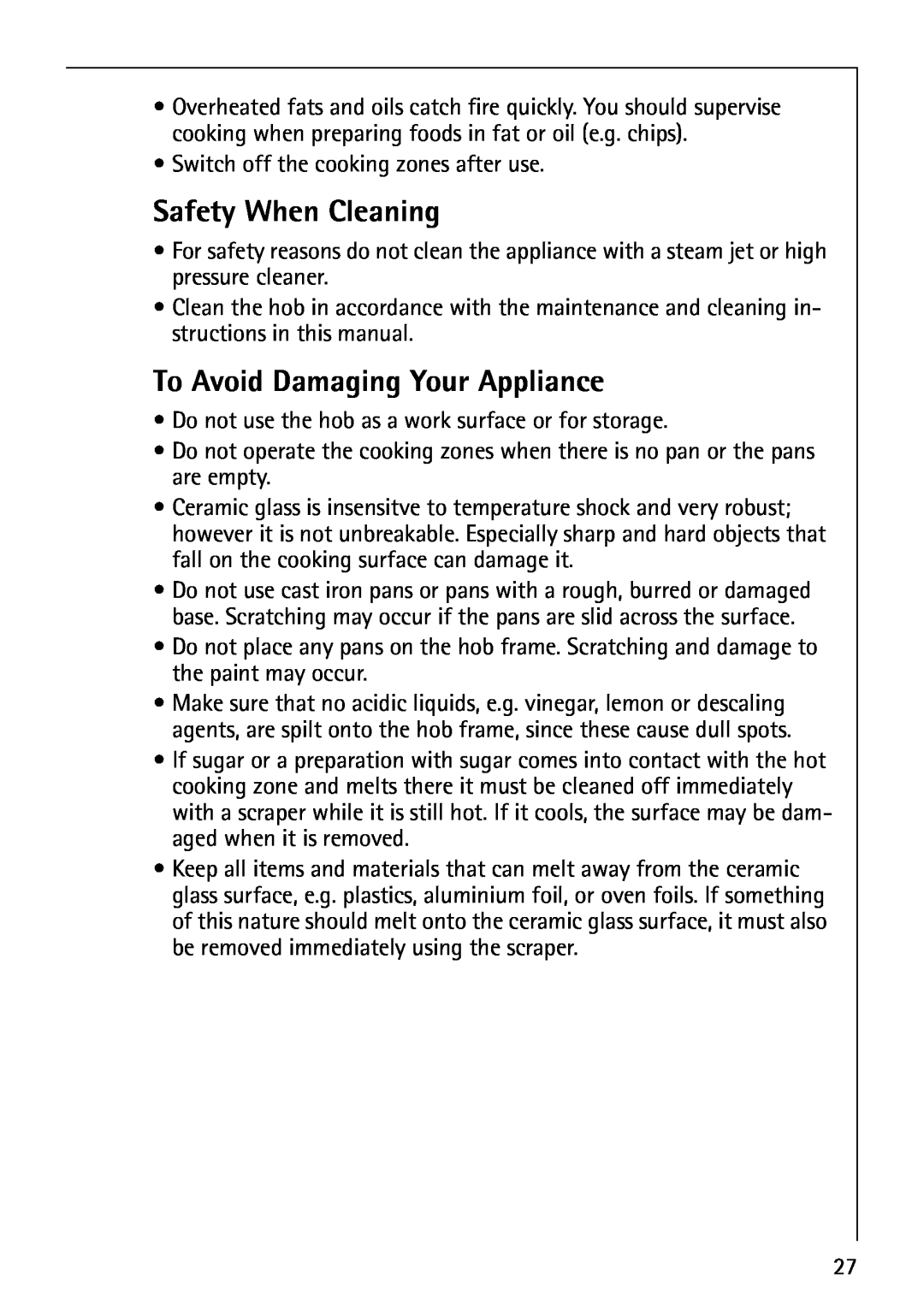 Electrolux 6000K manual Safety When Cleaning, To Avoid Damaging Your Appliance 