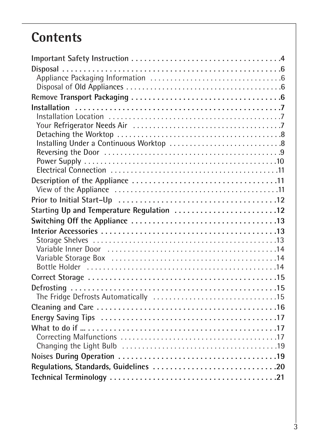 Electrolux 60160 TK manual Contents 