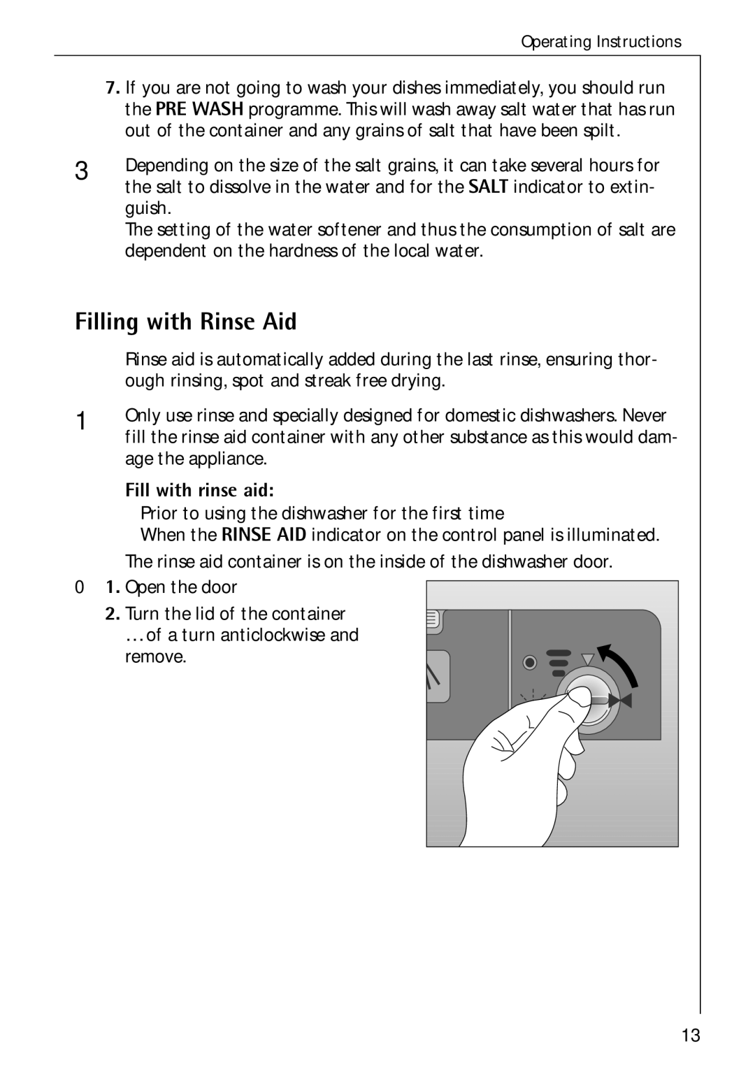 Electrolux 60750 VI manual Filling with Rinse Aid, Ough rinsing, spot and streak free drying, Age the appliance 