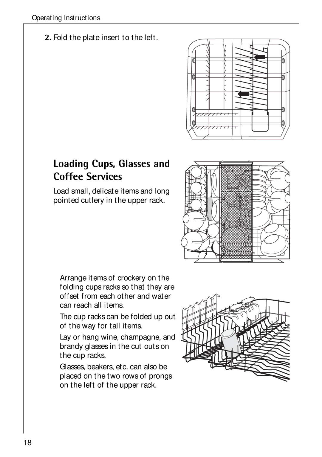 Electrolux 60750 VI manual Loading Cups, Glasses and Coffee Services, Fold the plate insert to the left 