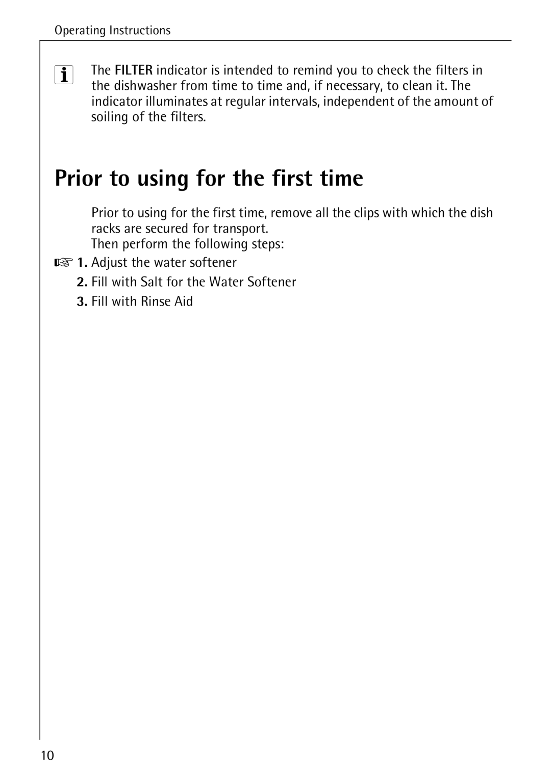 Electrolux 60820 manual Prior to using for the first time 