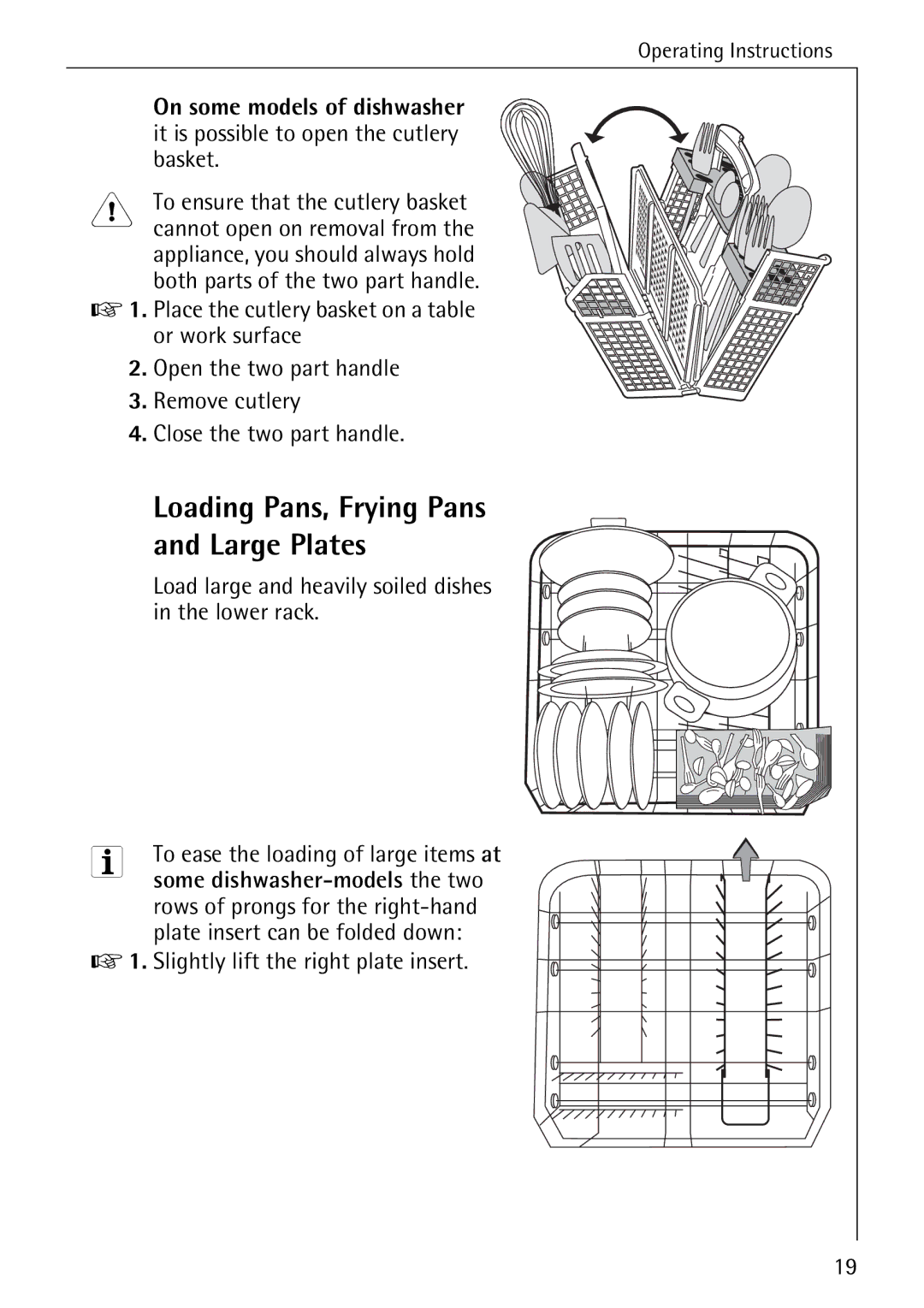 Electrolux 60820 manual Loading Pans, Frying Pans Large Plates 