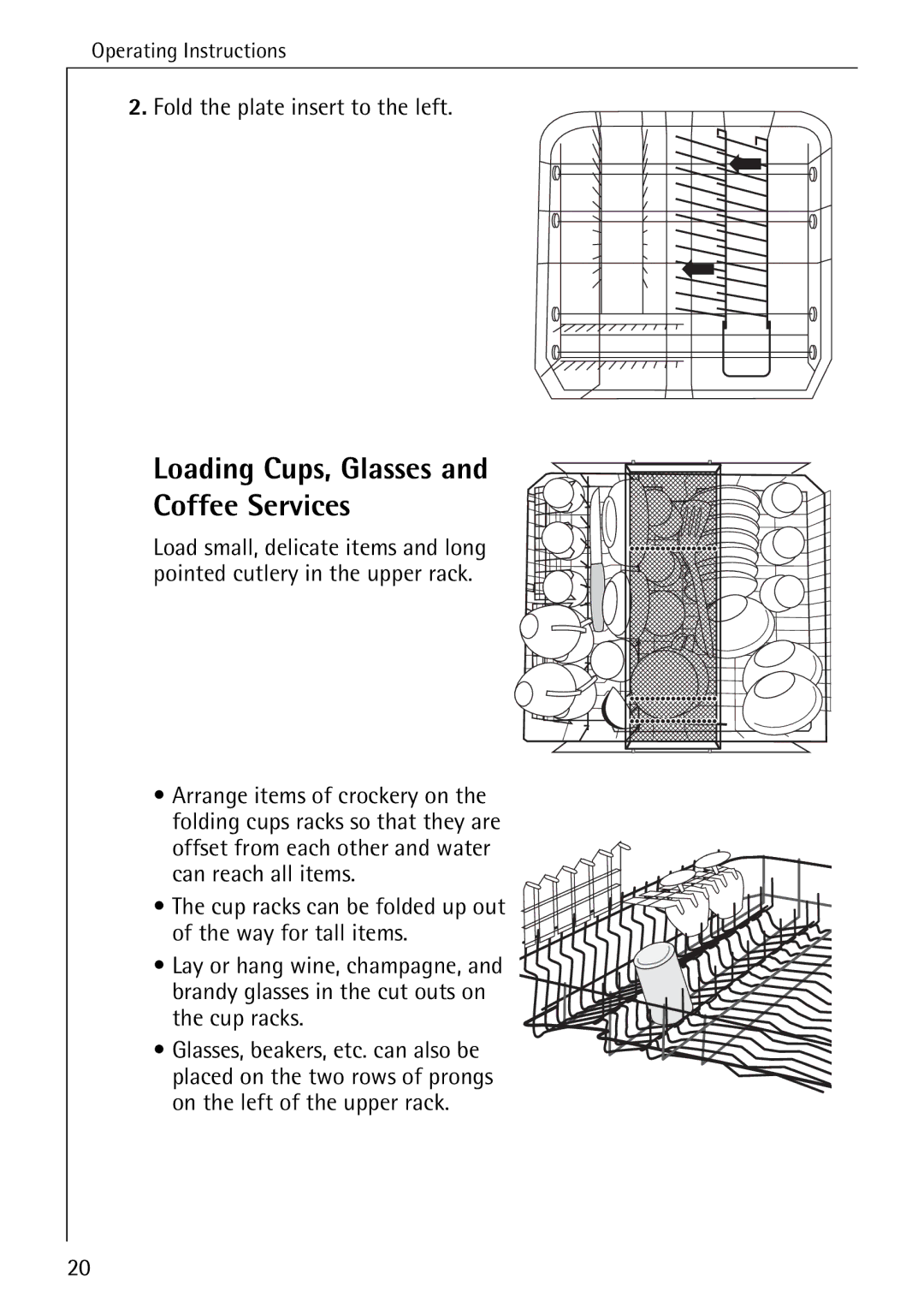 Electrolux 60820 manual Loading Cups, Glasses and Coffee Services, Fold the plate insert to the left 