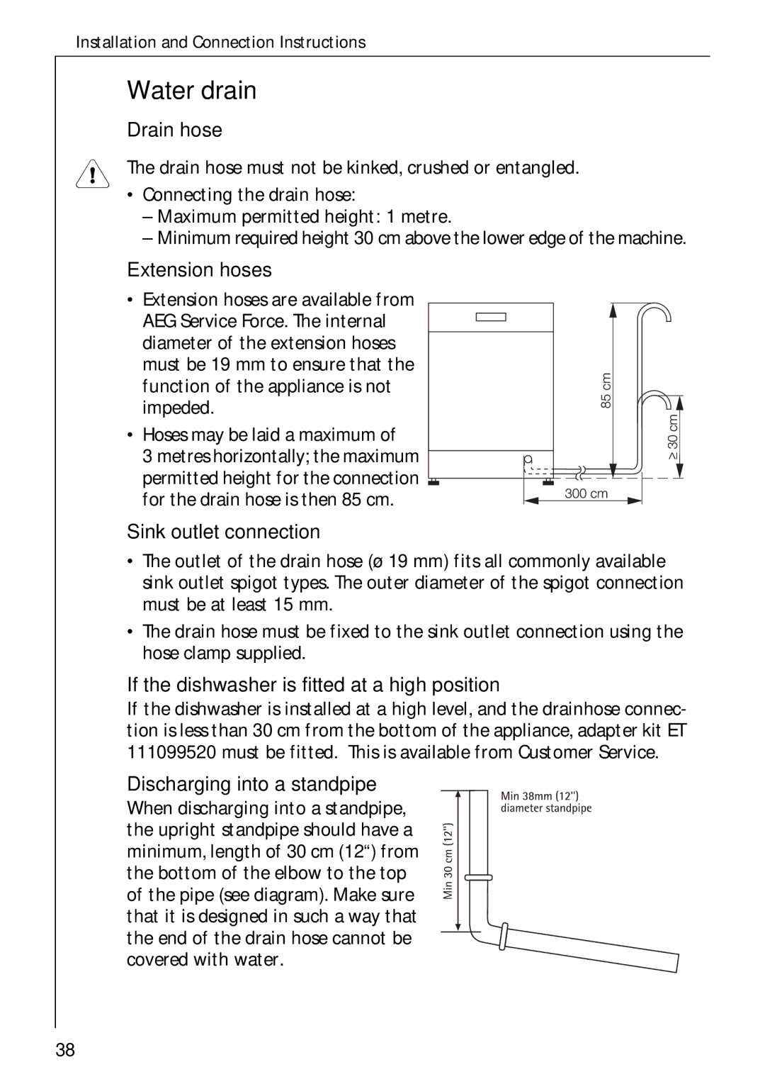 Electrolux 60820 manual Water drain 