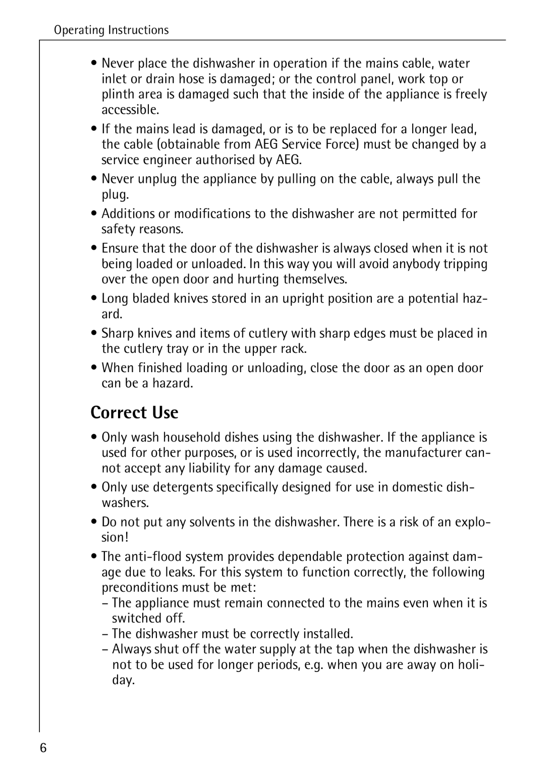 Electrolux 60820 manual Correct Use 