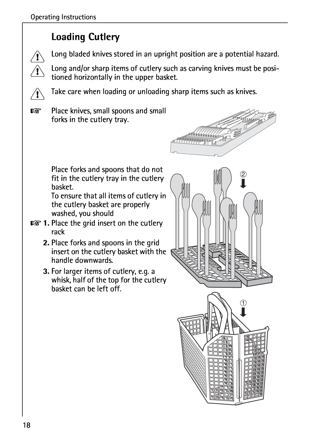 Electrolux 60820 manual Loading Cutlery 