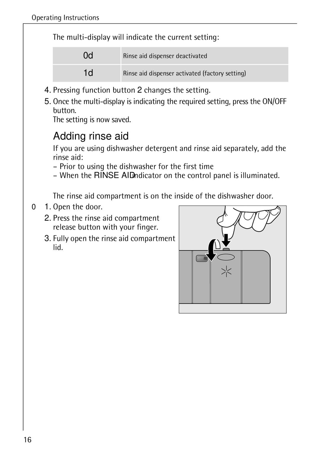 Electrolux 60830 manual Adding rinse aid, Multi-display will indicate the current setting 