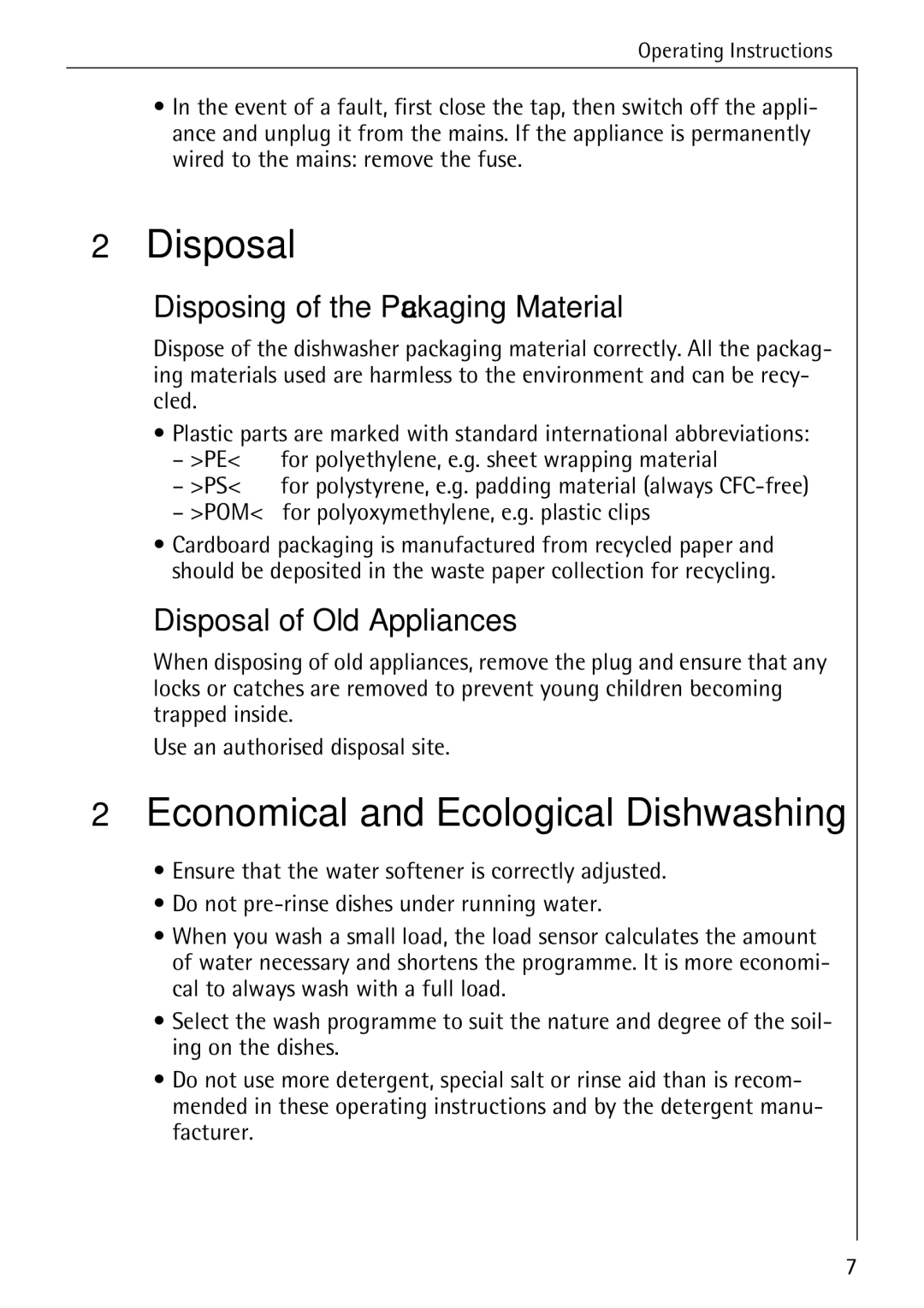 Electrolux 60830 manual Disposal, Economical and Ecological Dishwashing, Disposing of the Packaging Material 