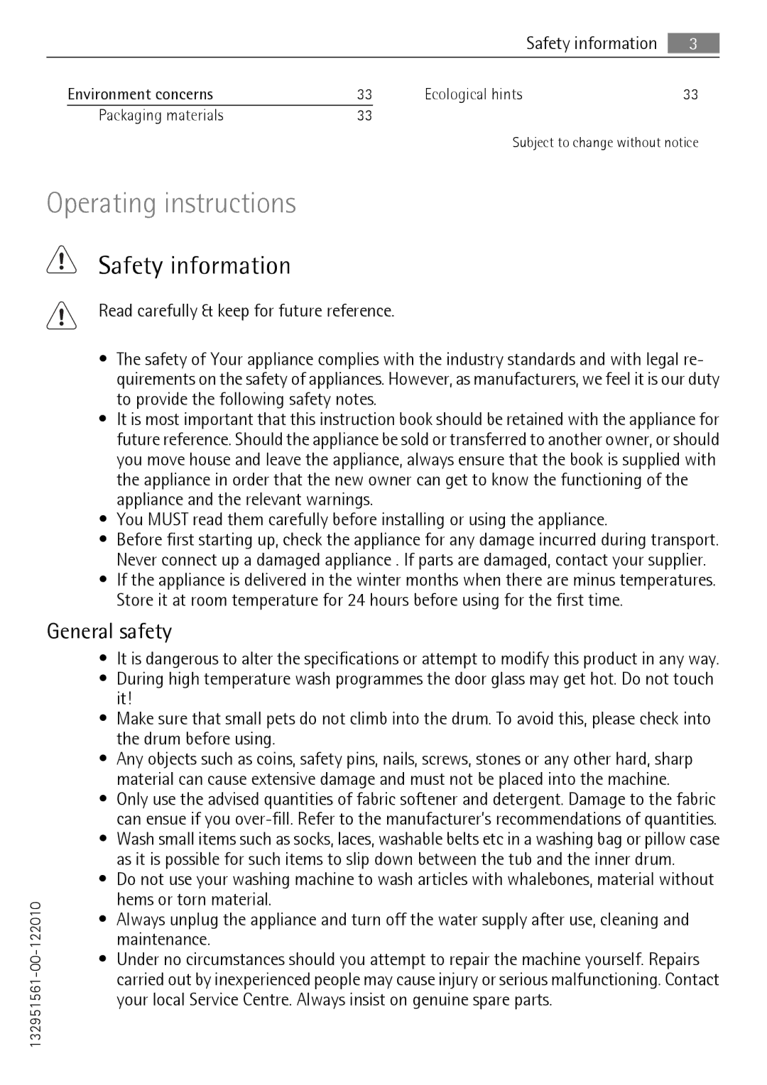 Electrolux 62840 L, 60840 L user manual Safety information, General safety 