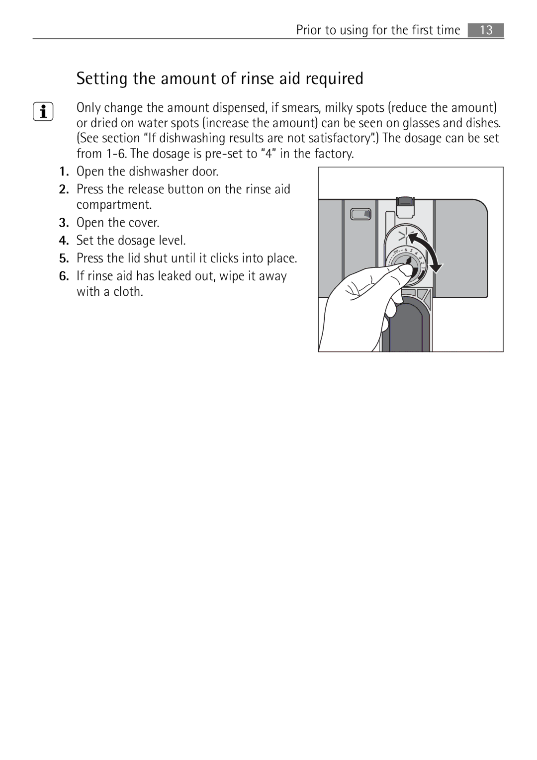 Electrolux 60870 user manual Setting the amount of rinse aid required 