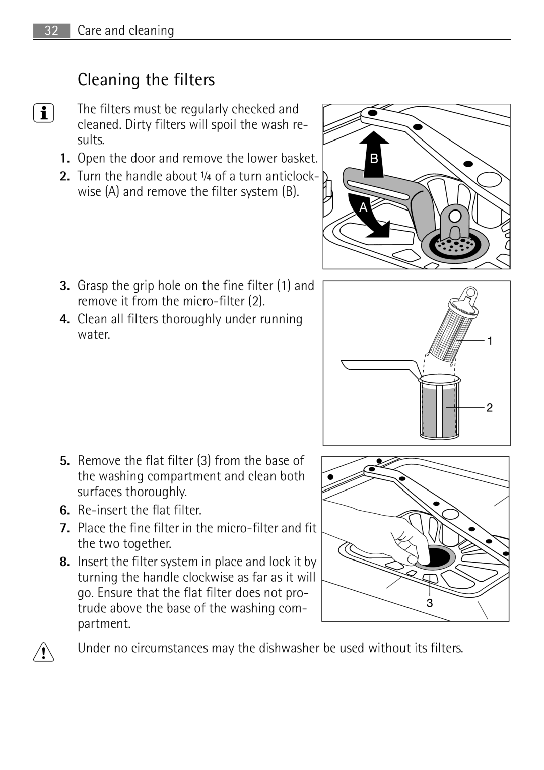 Electrolux 60870 user manual Cleaning the filters 