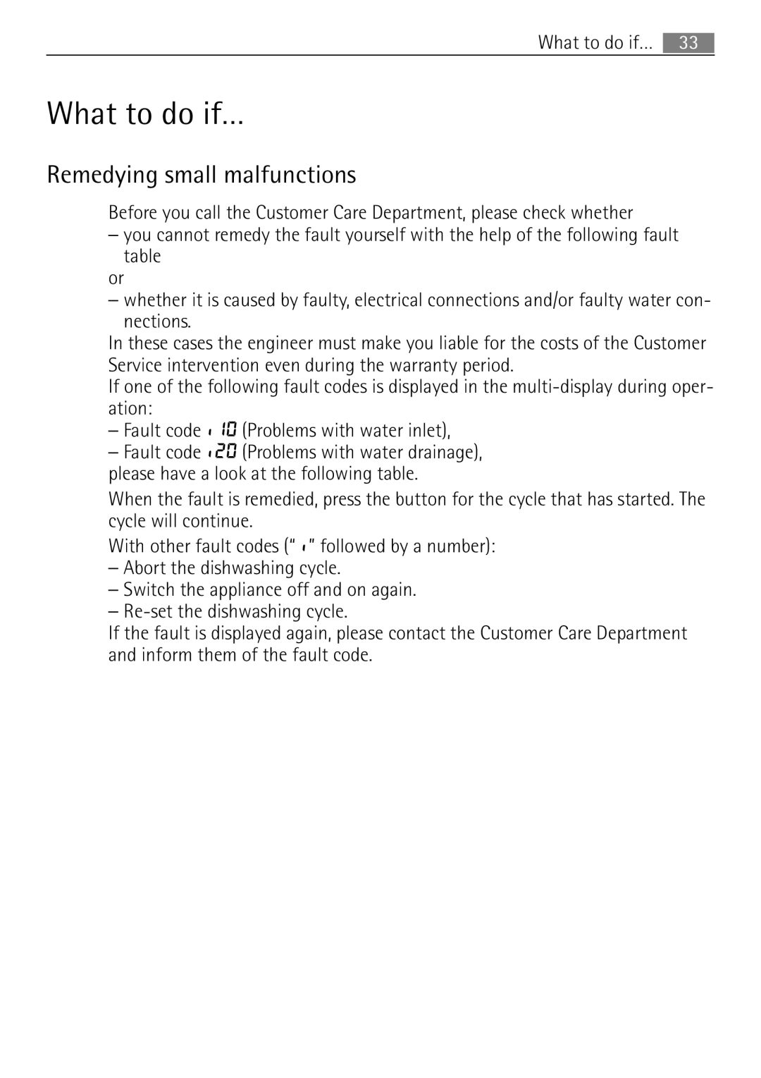 Electrolux 60870 user manual What to do if…, Remedying small malfunctions 