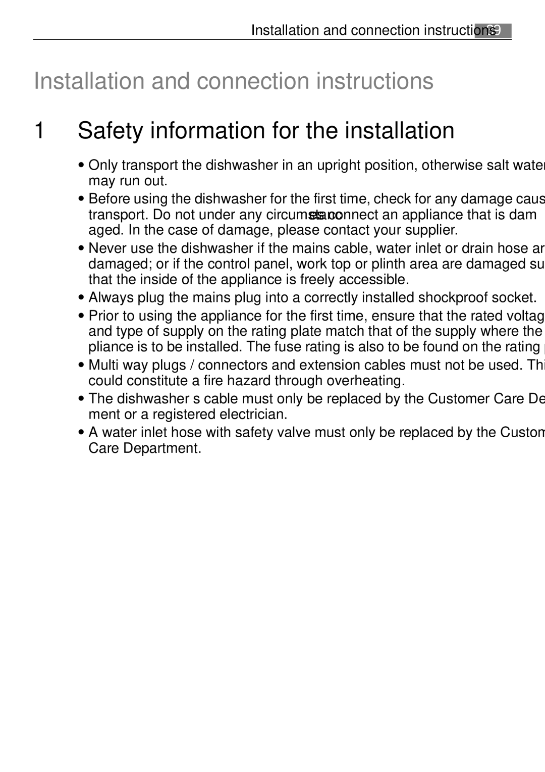 Electrolux 60870 user manual Safety information for the installation, Installation and connection instructions 