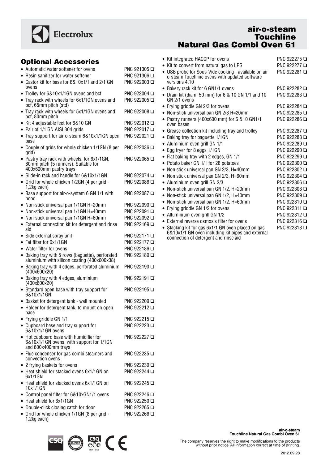 Electrolux 61 manual Optional Accessories 