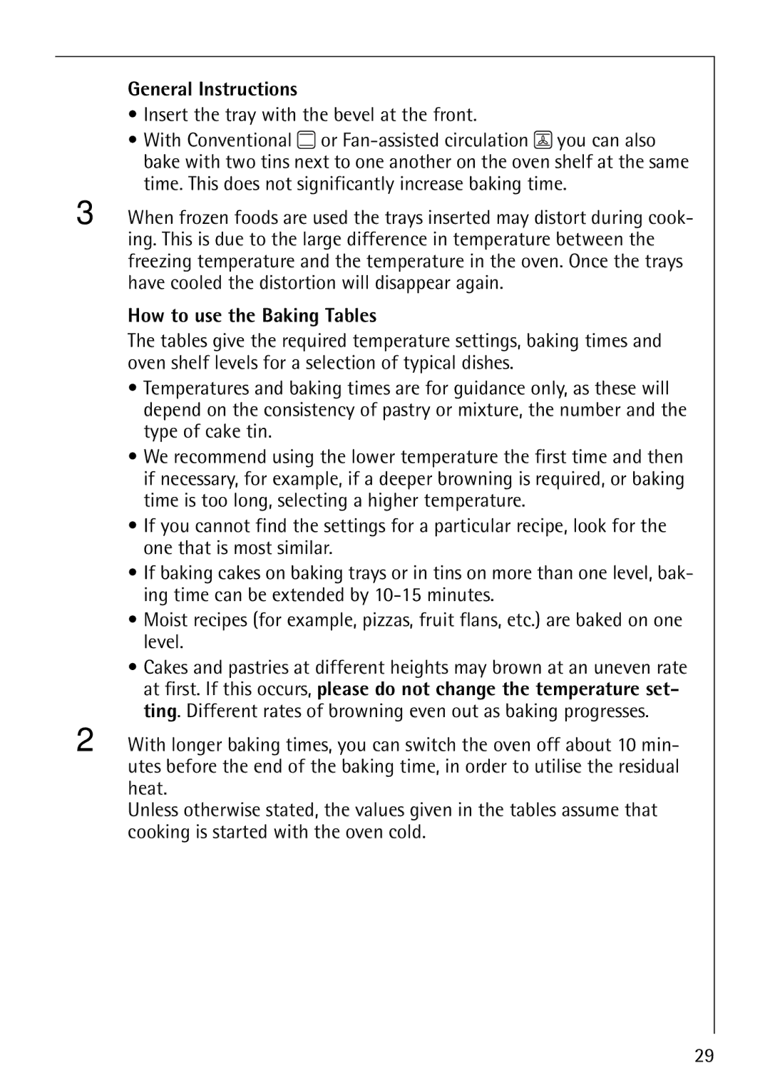 Electrolux 61016VI General Instructions, Insert the tray with the bevel at the front, How to use the Baking Tables 