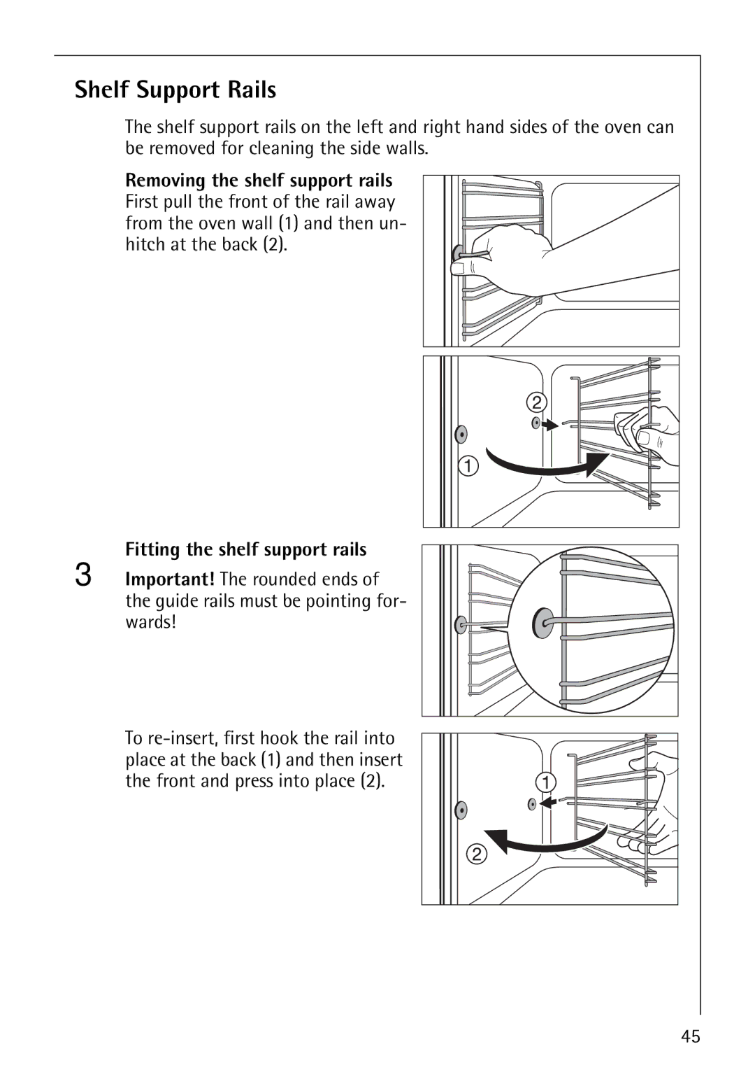 Electrolux 61016VI operating instructions Shelf Support Rails, Fitting the shelf support rails 