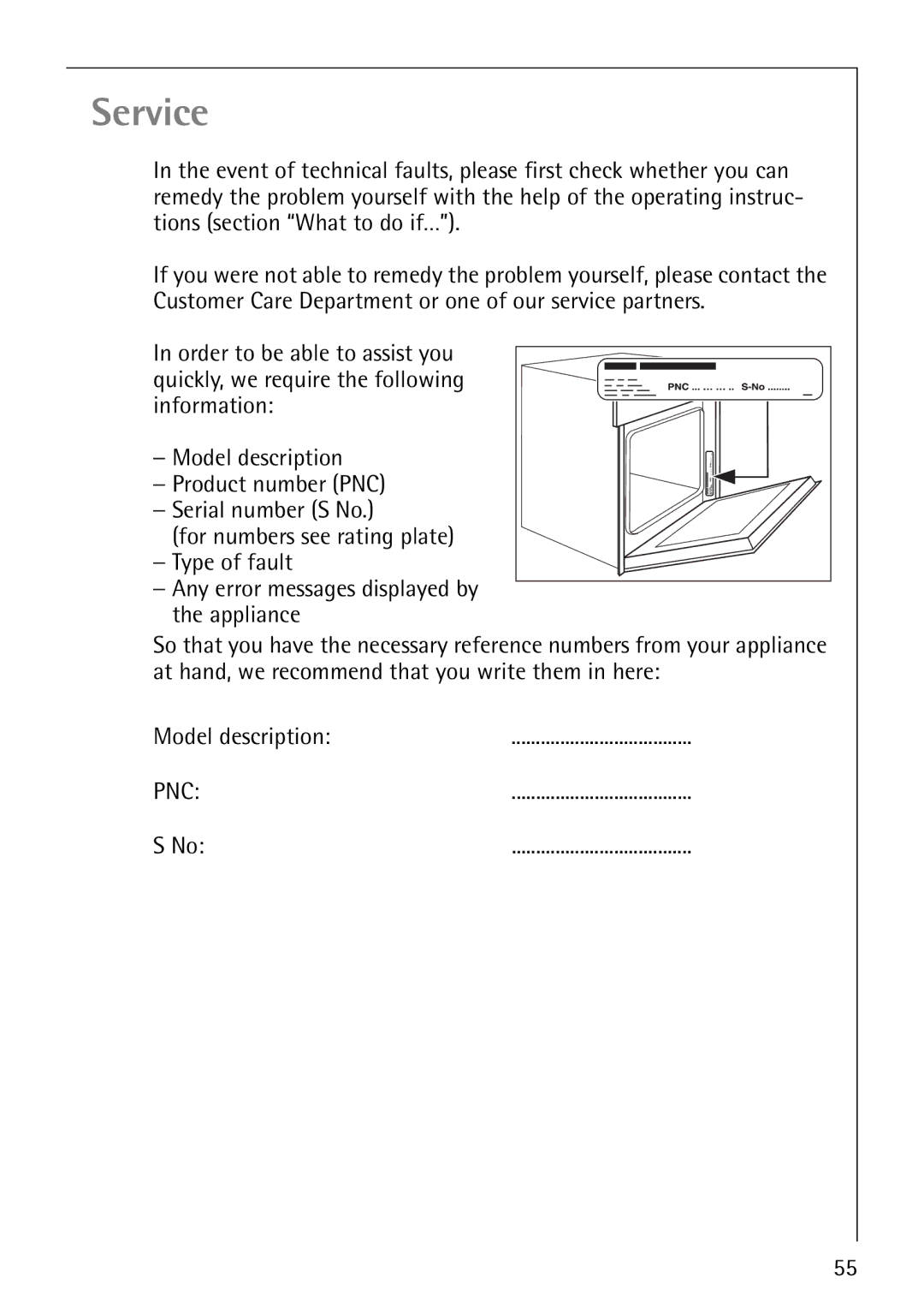 Electrolux 61016VI operating instructions Service 