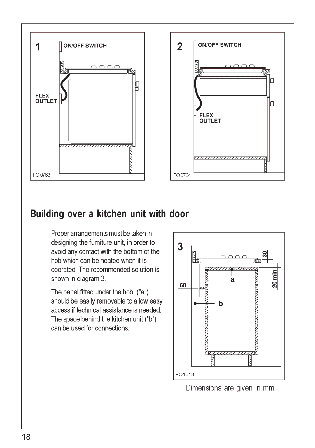 Electrolux 61502 G operating instructions Building over a kitchen unit with door 